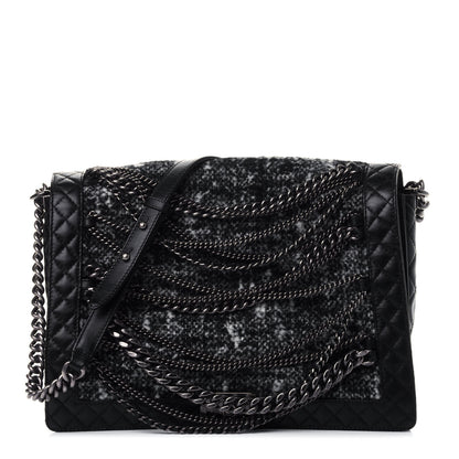 Chanel Calfskin Tweed Enchained XL Boy Flap Black 1 of 4