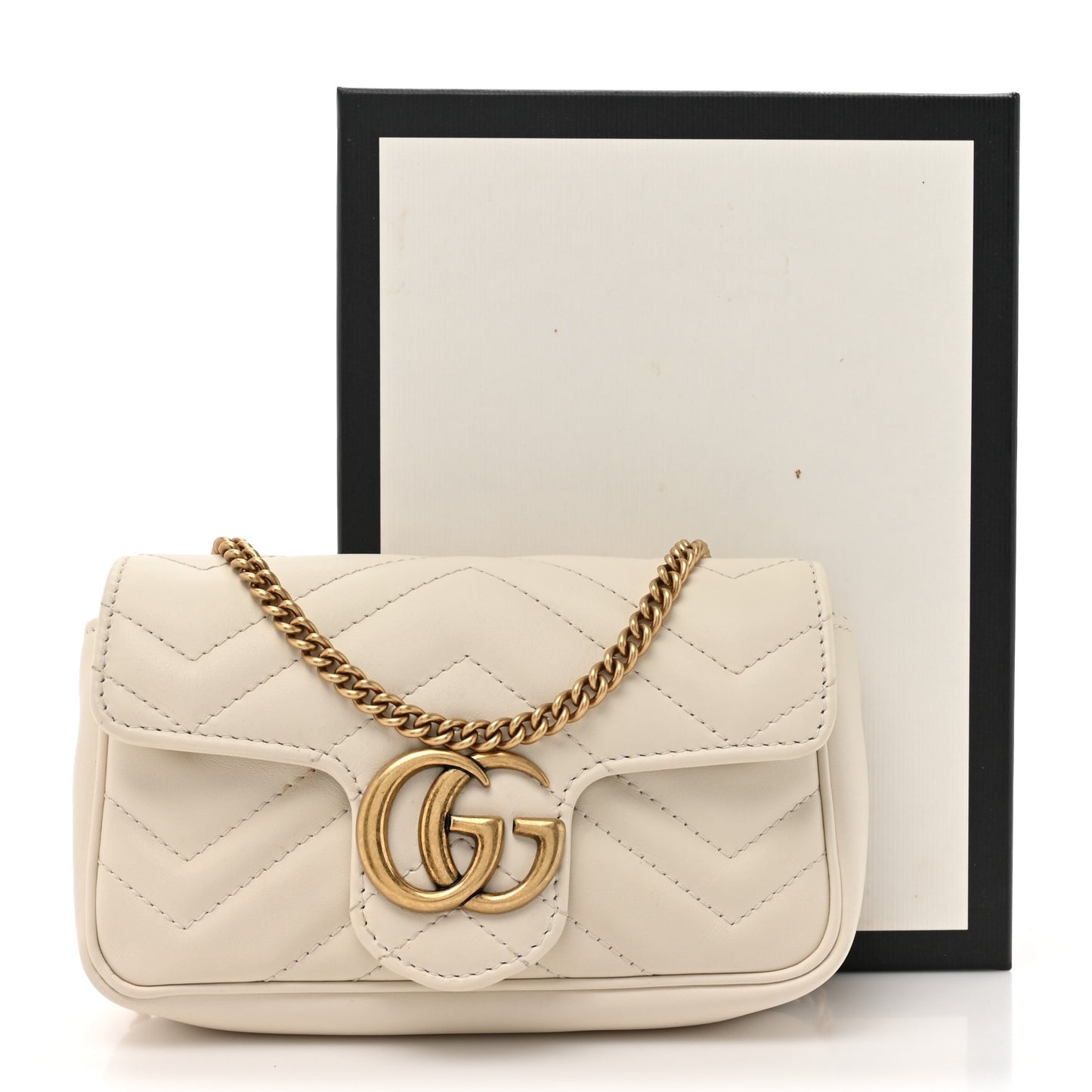 Calfskin Matelasse Super Mini GG Marmont Shoulder Bag White