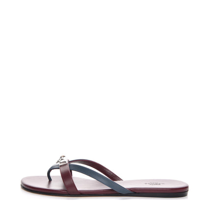 Hermes Nappa Calfskin Corfou Sandals 38 Bleu Ardoise Bordeaux 1 of 10