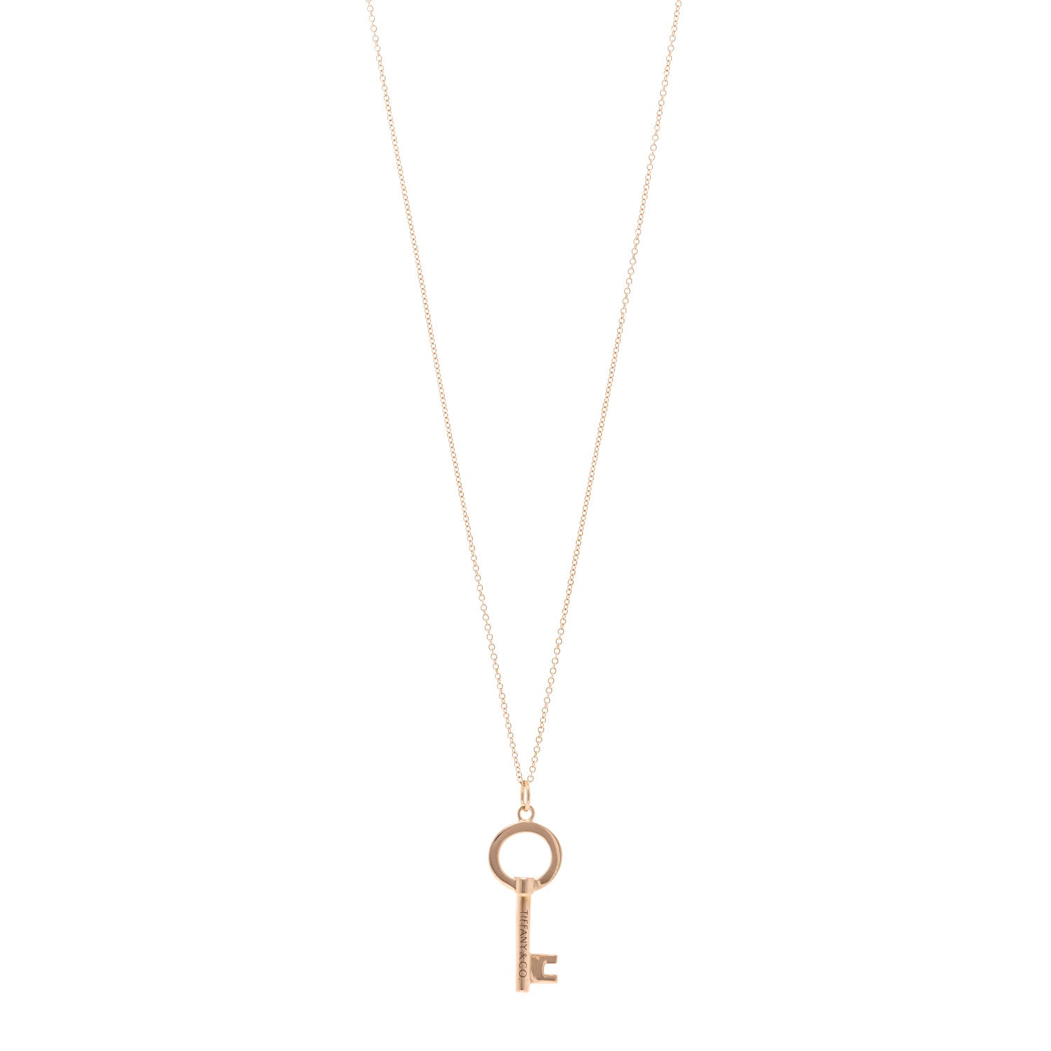 Tiffany 18K Rose Gold Small Open Round Key Pendant Necklace 1 of 5