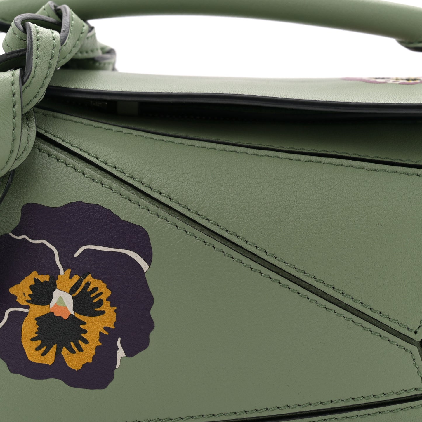 Calfskin Mini Pansies Puzzle Bag Rosemary