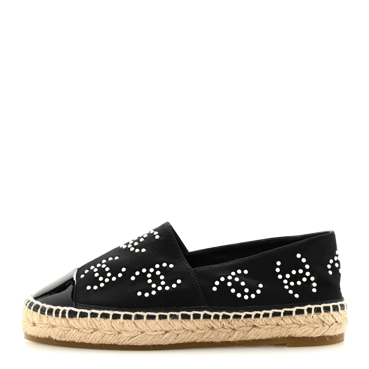 Chanel Neoprene Patent Calfskin Pearl CC Espadrilles 35 Black White 1 of 9