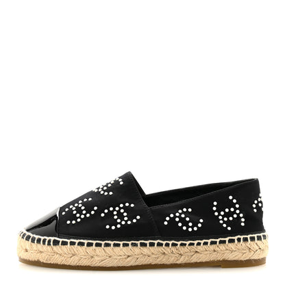 Chanel Neoprene Patent Calfskin Pearl CC Espadrilles 35 Black White 1 of 9