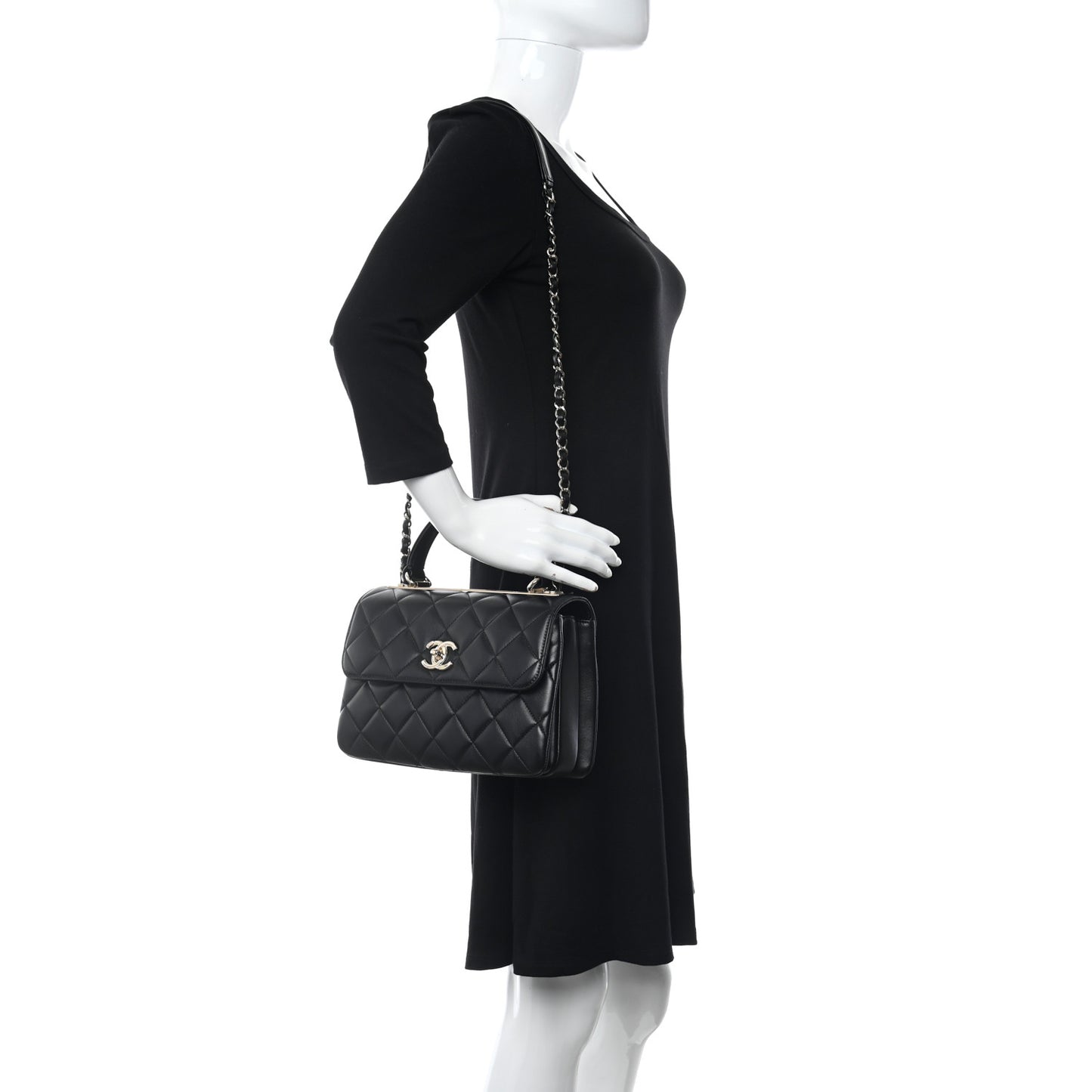 Lambskin Quilted Small Trendy CC Dual Handle Flap Bag Black