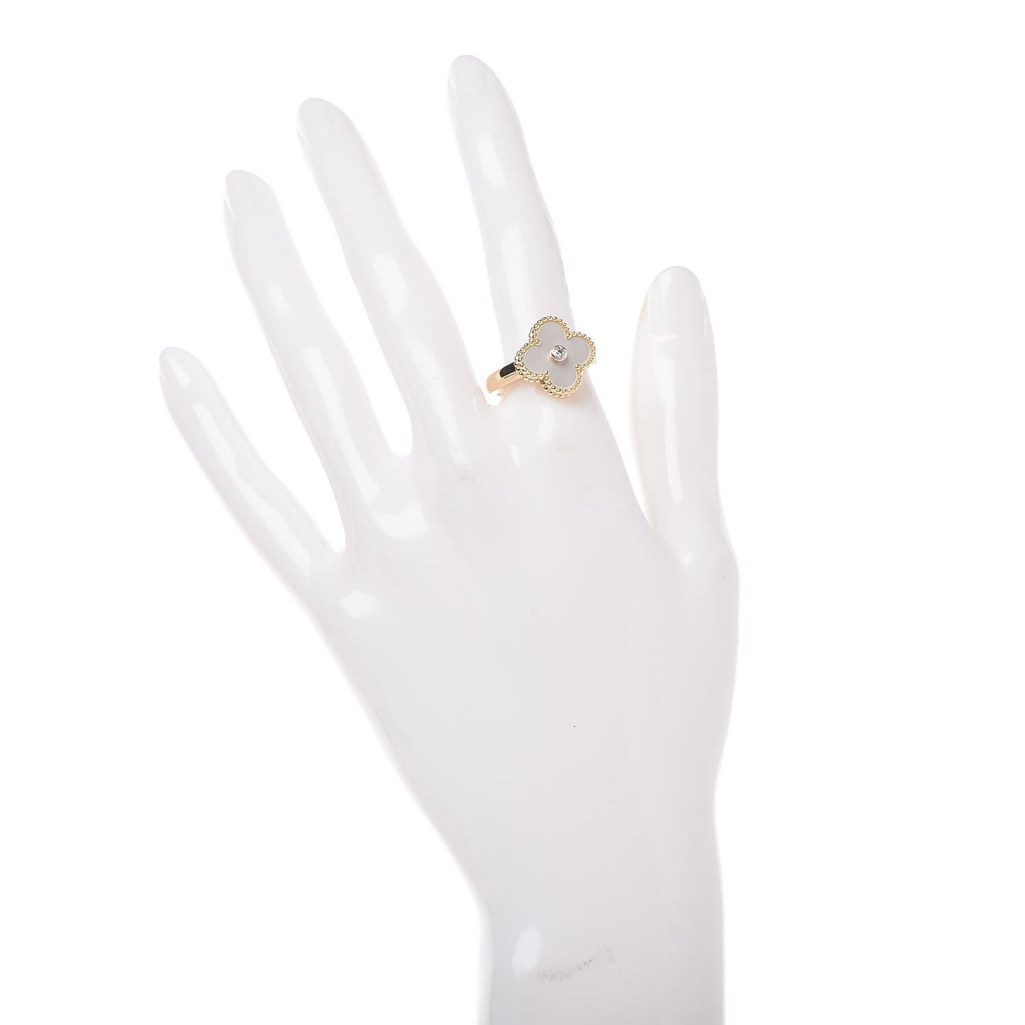 18K Yellow Gold Diamond Mother of Pearl Vintage Alhambra Ring 53 6.75