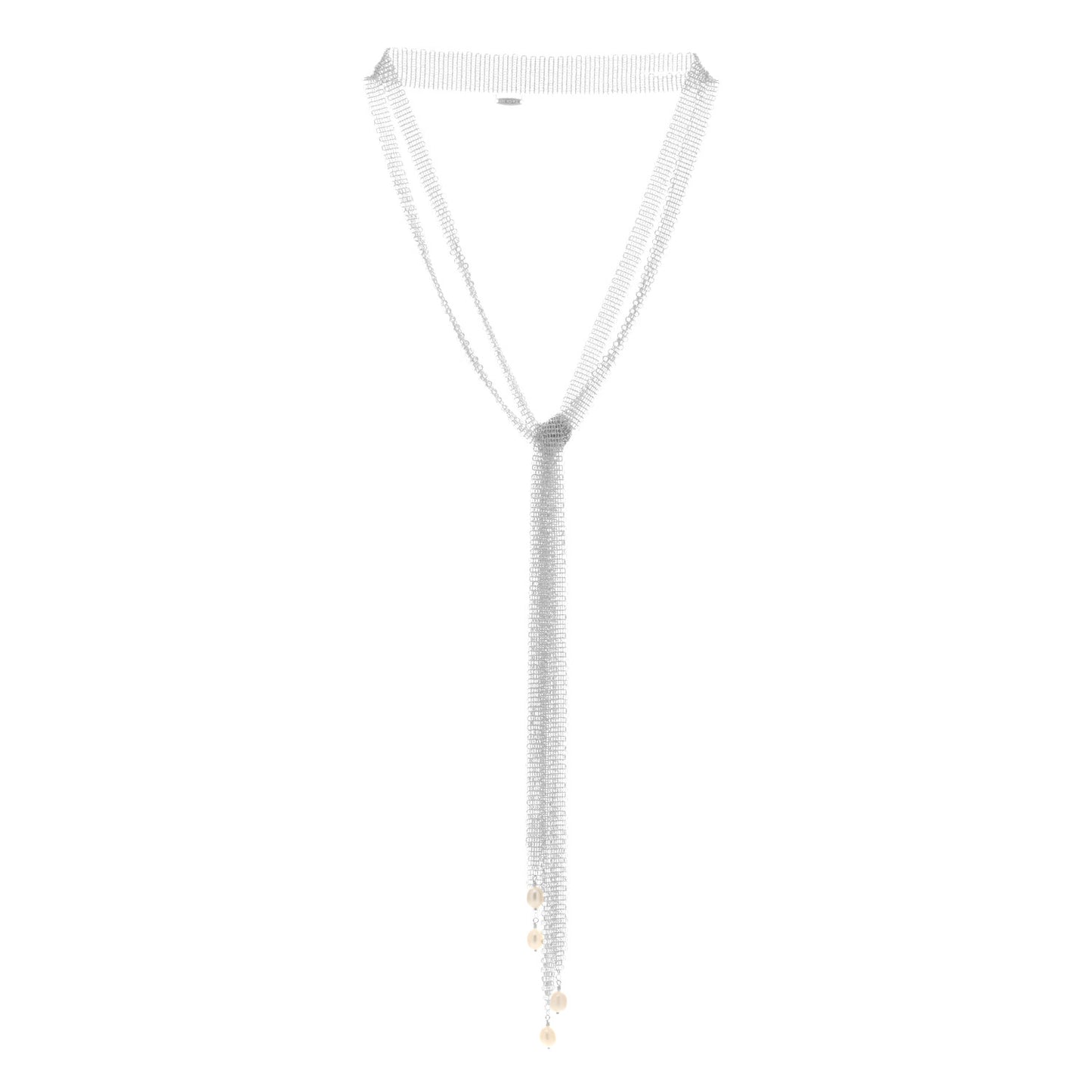 Sterling Silver Pearl Elsa Peretti Mesh Tie Necklace