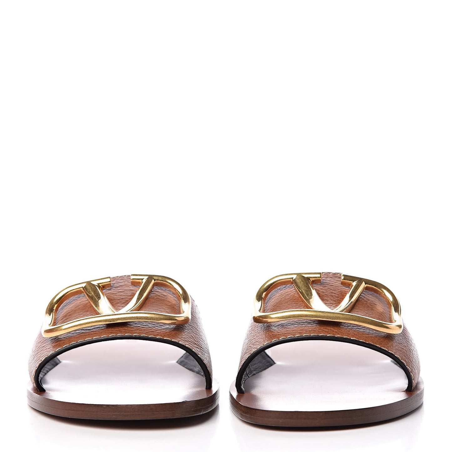 Grainy Cowhide Vlogo Flat Slide Sandals 38 Cuoio