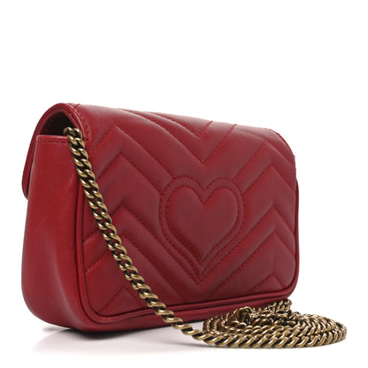 Gucci Calfskin Matelasse Super Mini GG Marmont Shoulder Bag Hibiscus Red 5 of 18