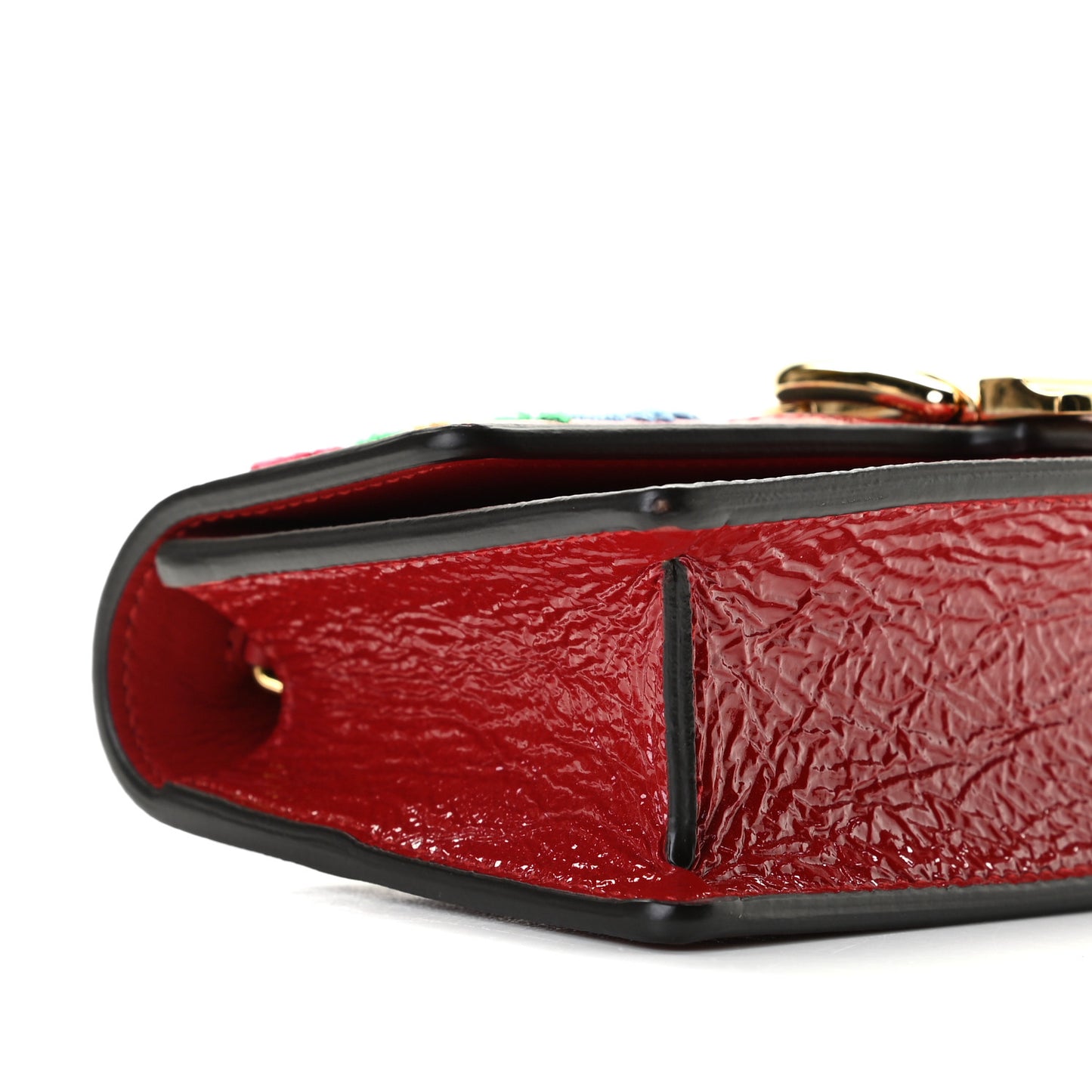 Patent Embroidered Super Mini Sylvie Chain Shoulder Bag Red