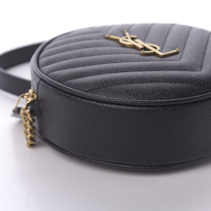 Saint Laurent Grain De Poudre Matelasse Chevron Quilted Round Vinyle Camera Bag Black 5 of 8