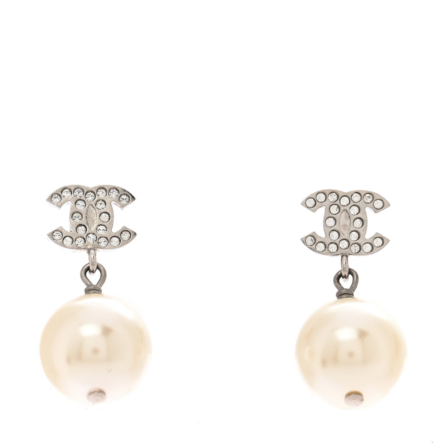 Crystal Pearl CC Drop Earrings Silver Pearly White