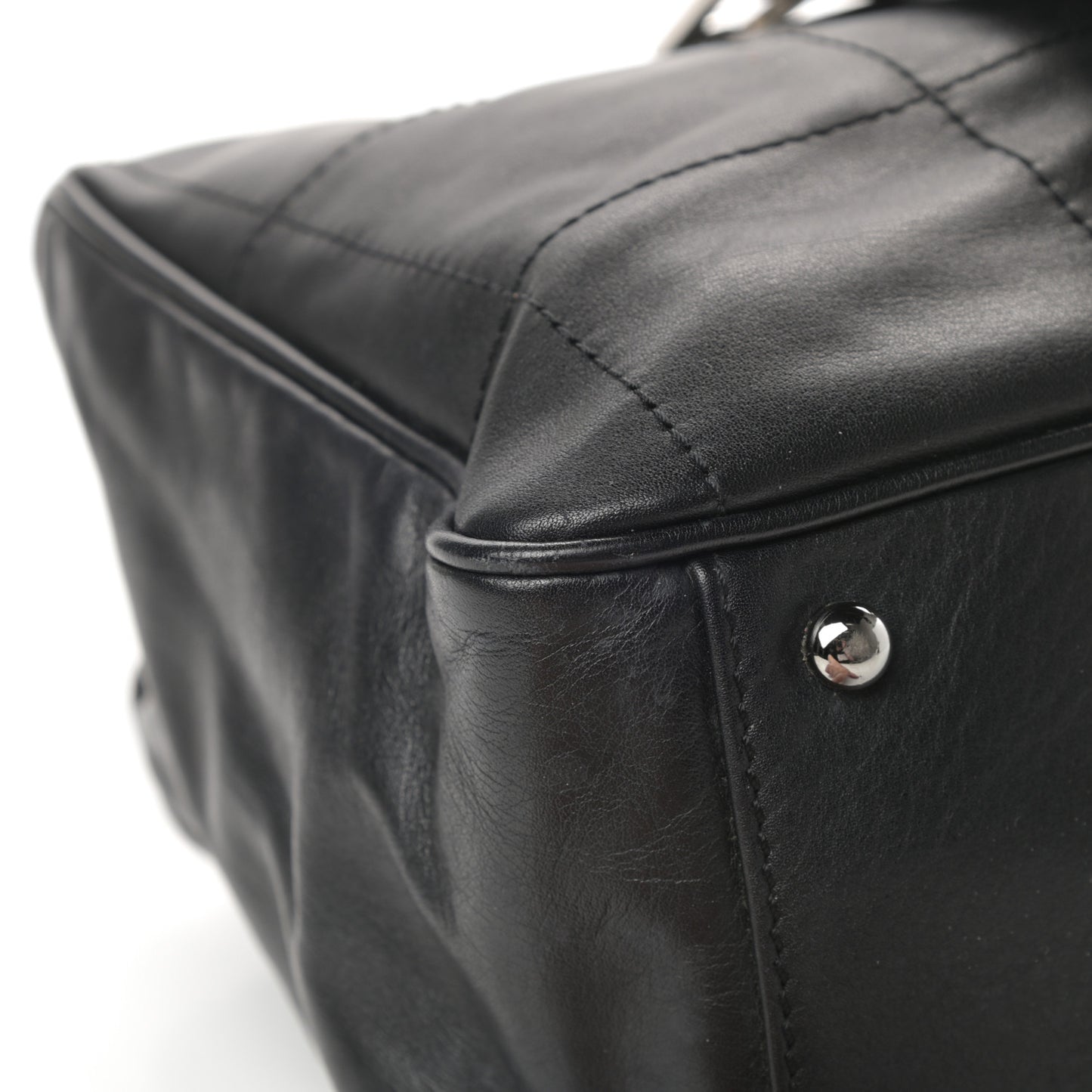 Lambskin Square Stitched Large Tote Black