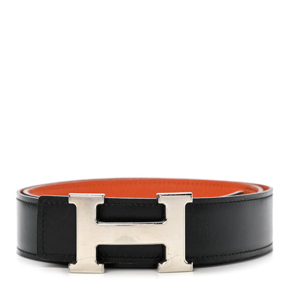 Hermes Box Togo 32mm H Belt 85 Black Orange 1 of 7