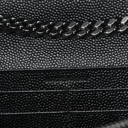 Saint Laurent Grain De Poudre Matelasse Chevron Monogram Chain Wallet Black 7 of 11