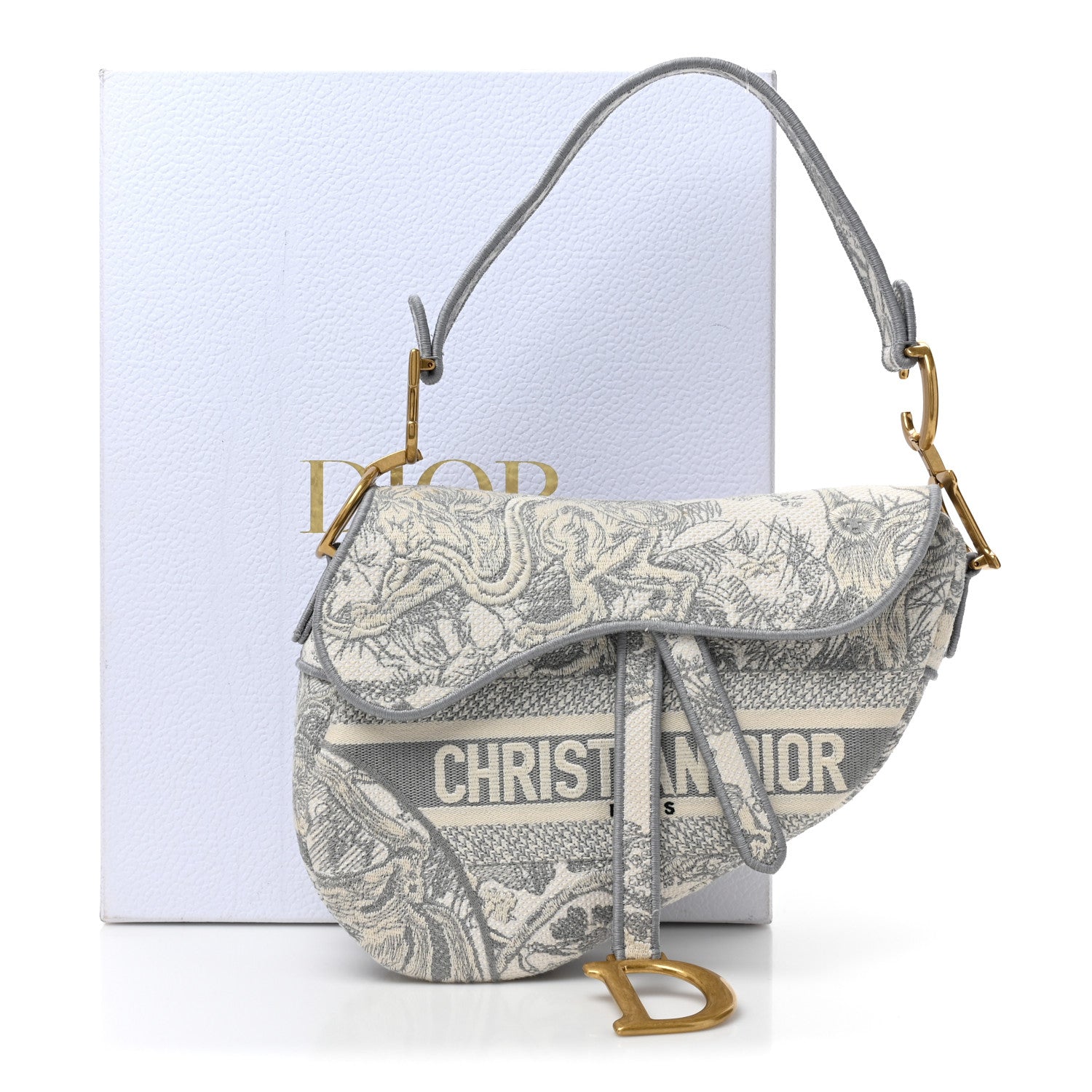 Christian Dior Canvas Embroidered Toile de Jouy Saddle Bag Gray 3 of 10