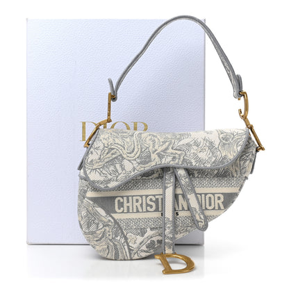 Christian Dior Canvas Embroidered Toile de Jouy Saddle Bag Gray 3 of 10