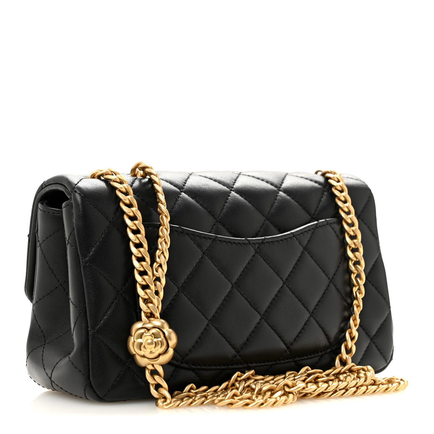 Chanel Lambskin Quilted Mini Rectangular Sweet Camellia Flap Black 3 of 10
