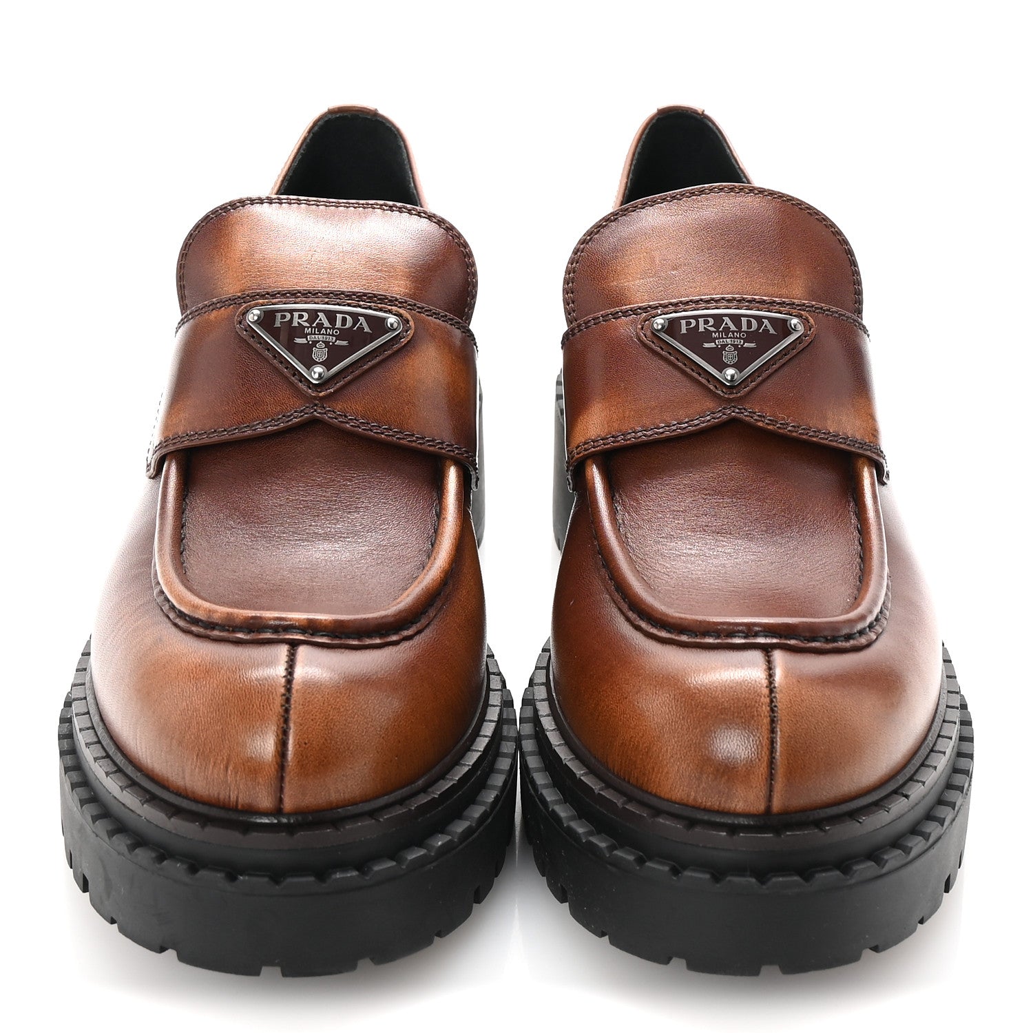 Prada Spazzolato Triangle Logo Monolith Pointy 55mm Loafers 41 Cognac 3 of 10