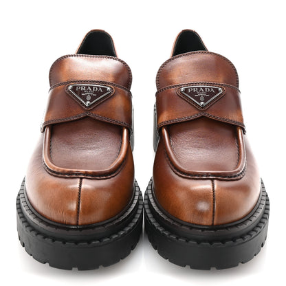 Prada Spazzolato Triangle Logo Monolith Pointy 55mm Loafers 41 Cognac 3 of 10