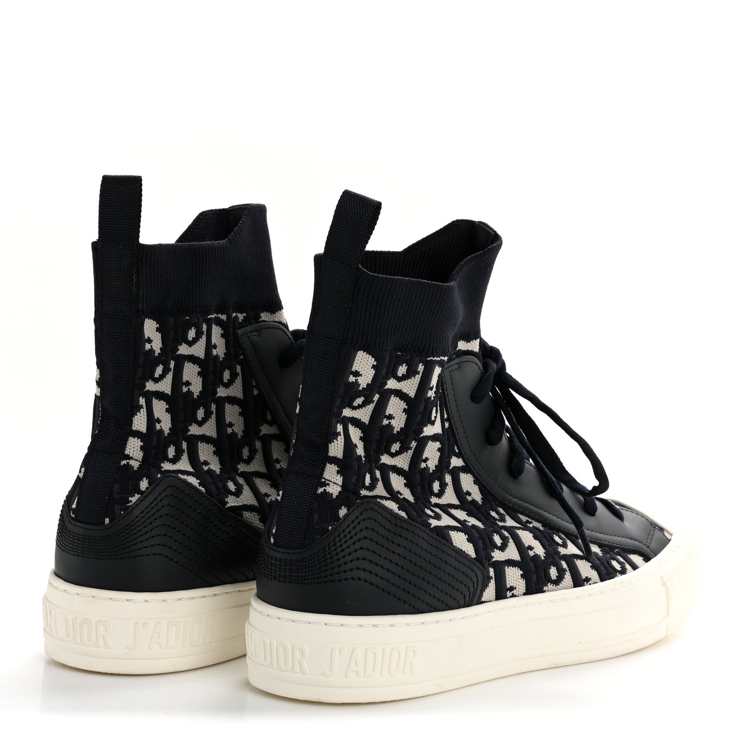 Christian Dior Technical Knit Calfskin Oblique Womens Walk'n Dior High Top Sneakers 39 Deep Blue 5 of 9