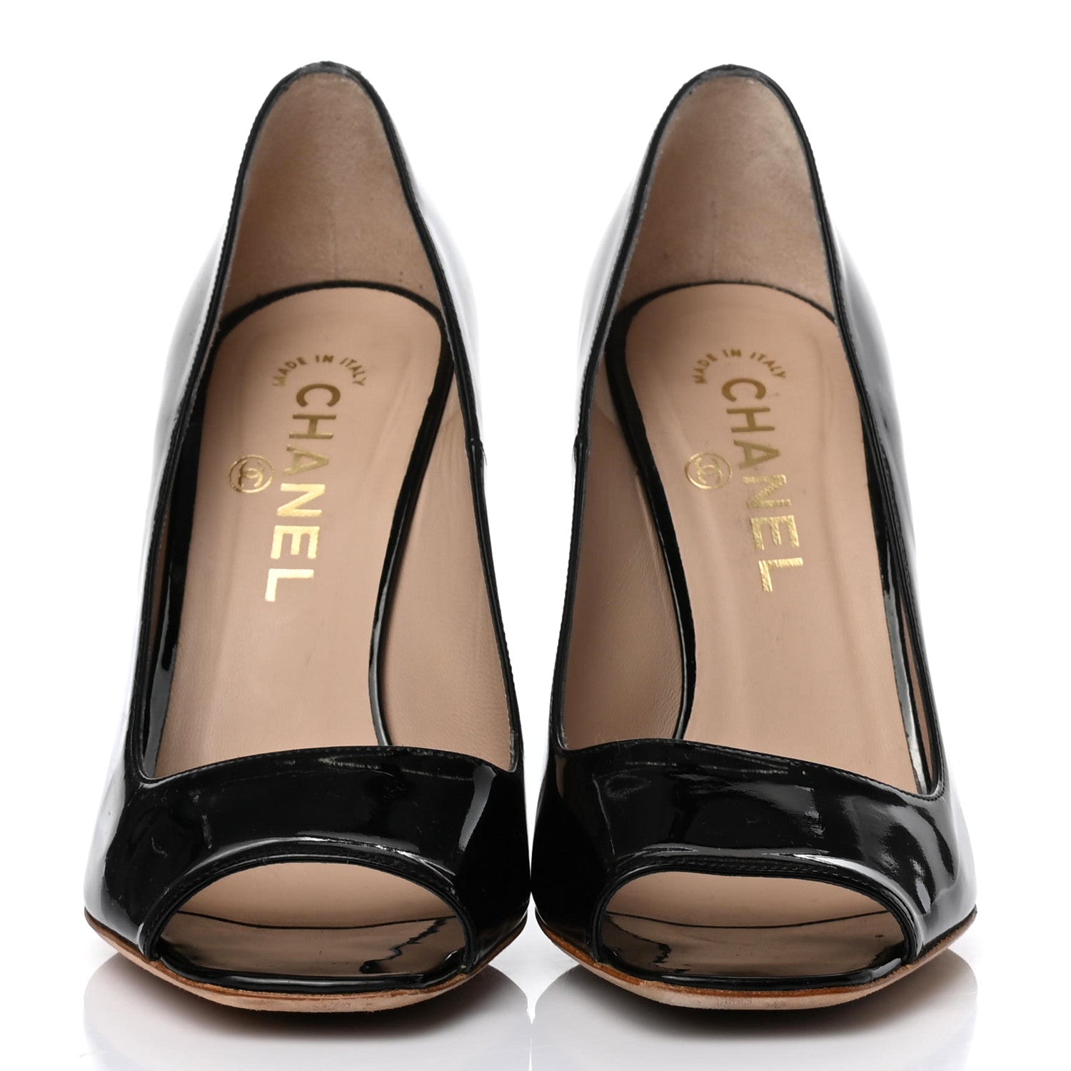 Chanel Patent Calfskin CC Open Toe Pumps 37.5 Black 2 of 9