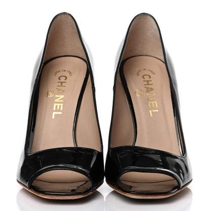 Chanel Patent Calfskin CC Open Toe Pumps 37.5 Black 2 of 9