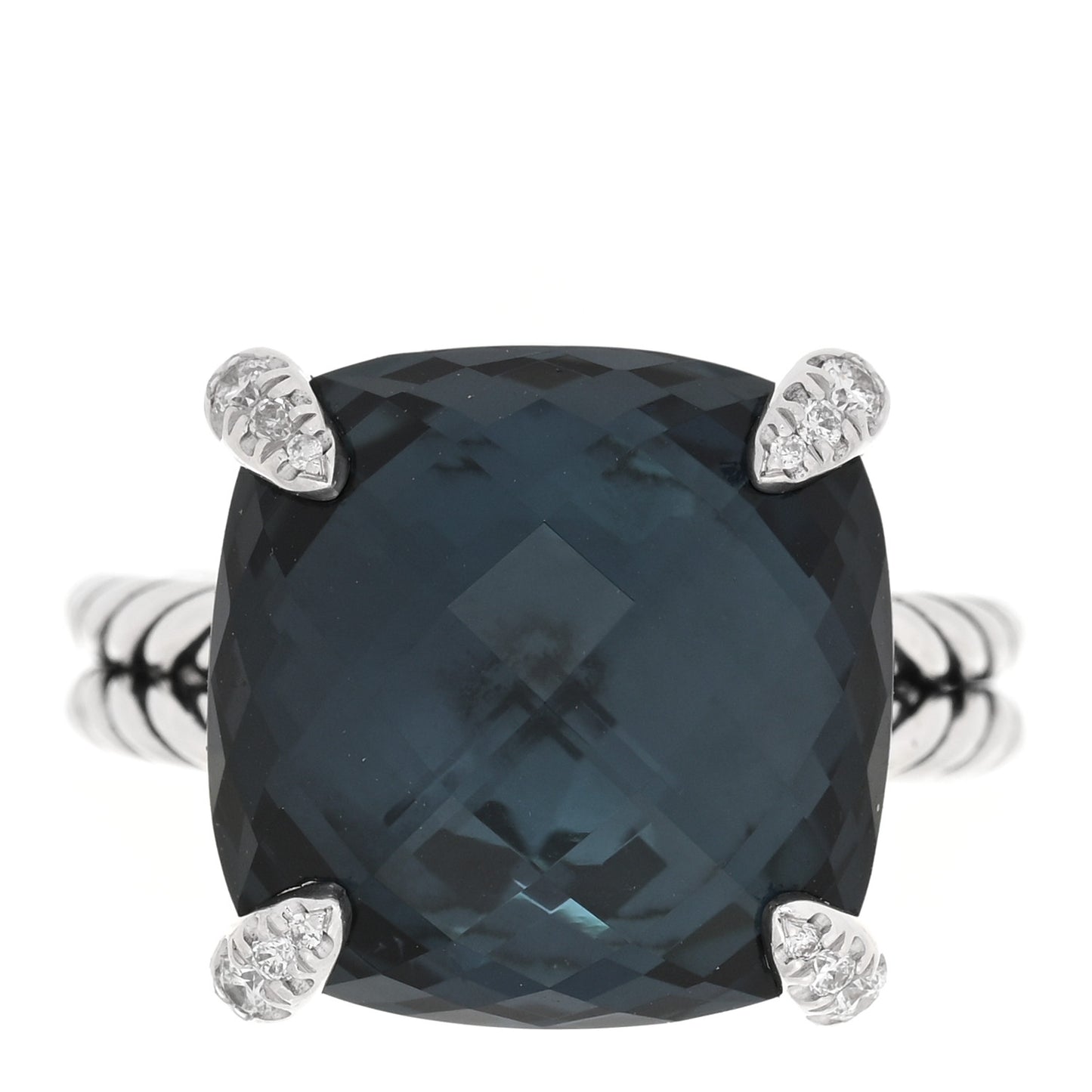 Sterling Silver Diamond Hampton Blue Topaz 14mm Chatelaine Ring 49 5