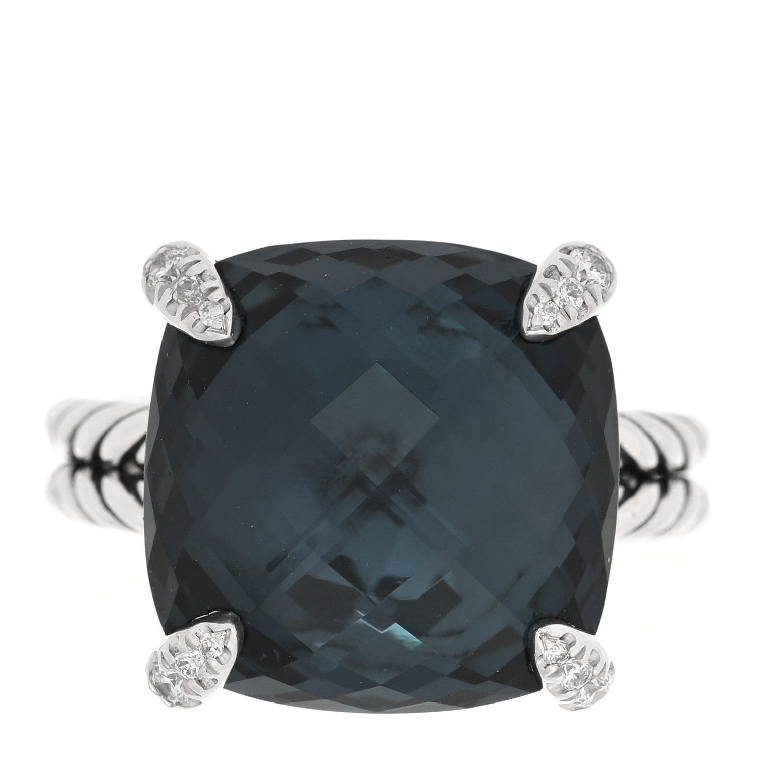 David Yurman Sterling Silver Diamond Hampton Blue Topaz 14mm Chatelaine Ring 49 5 1 of 4