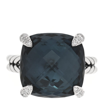 David Yurman Sterling Silver Diamond Hampton Blue Topaz 14mm Chatelaine Ring 49 5 1 of 4