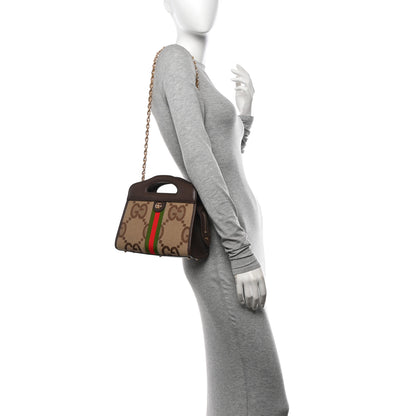 Gucci Monogram Jumbo GG Textured Dollar Calfskin Web Small Ophidia Slip Handle Tote Beige Ebony New Acero 2 of 9