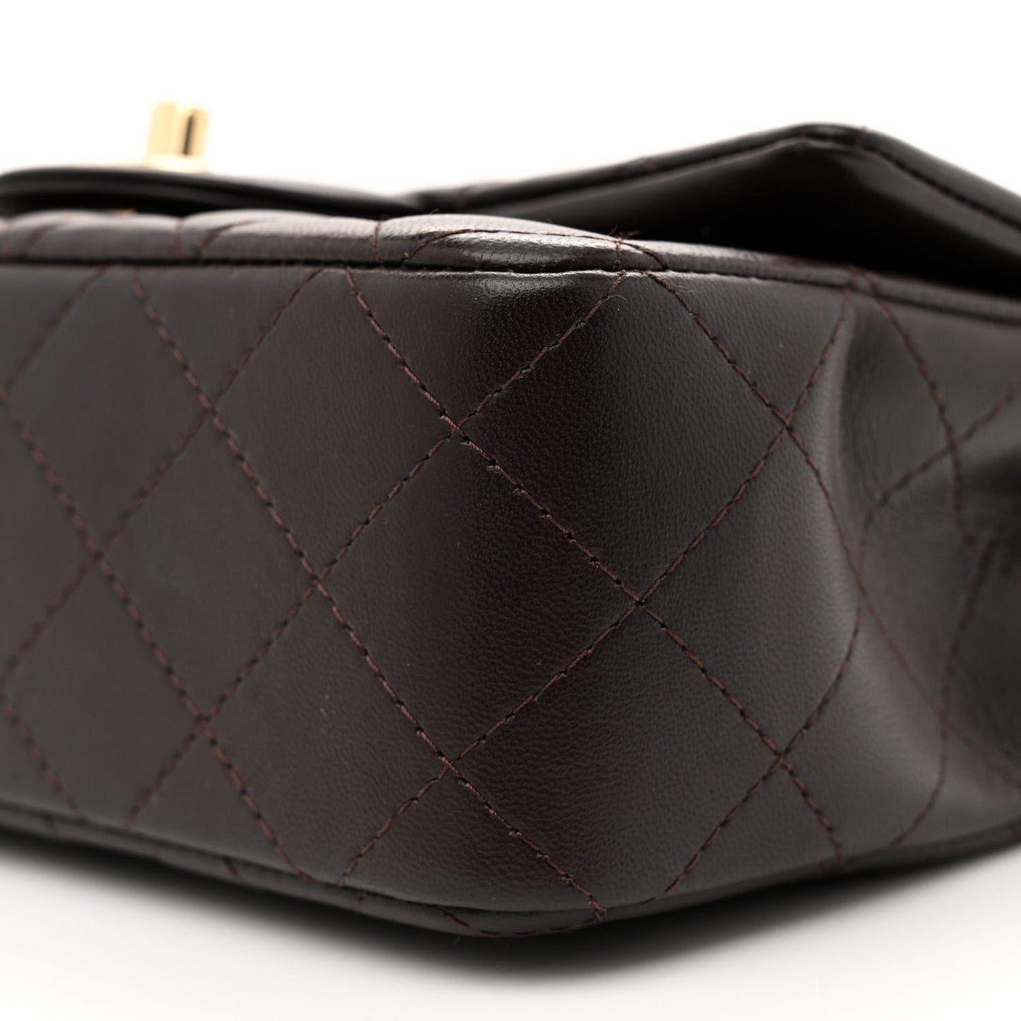 Lambskin Quilted Mini Rectangular Flap Dark Brown