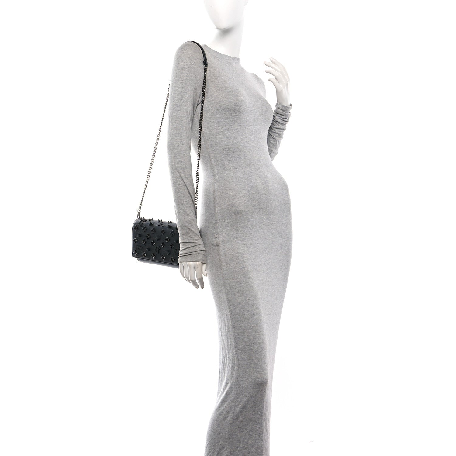 Christian Louboutin Calfskin Spikes Loubinthesky Paloma Clutch Black 2 of 11