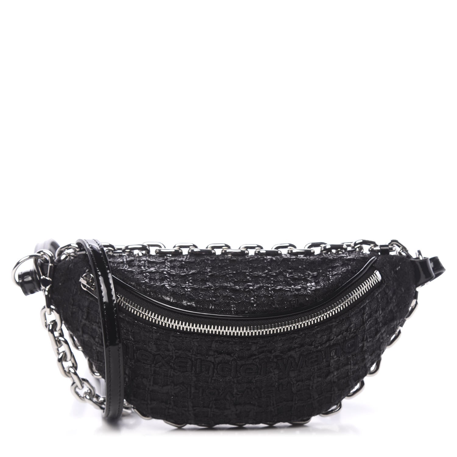 Alexander Wang Patent Tweed Chain Embellished Attica Belt Bag Black 1 of 11