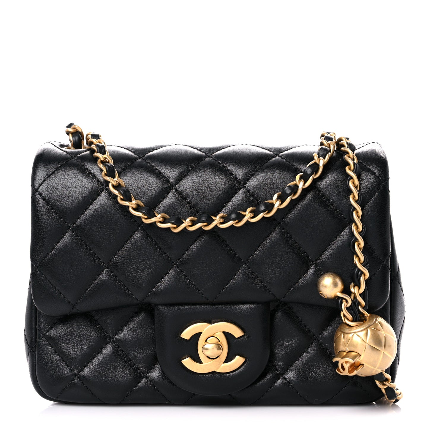 Lambskin Quilted Mini Pearl Crush Flap Black