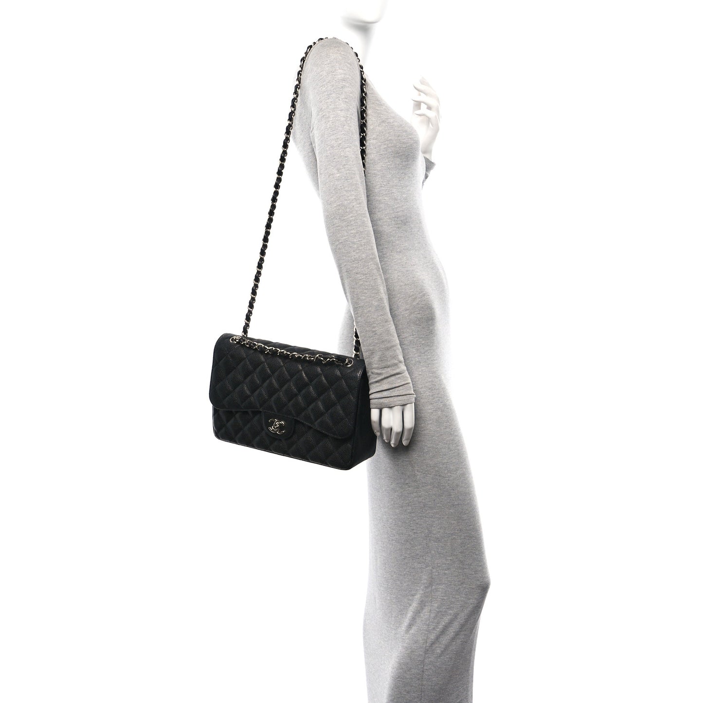 Caviar Quilted Jumbo Double Flap Black