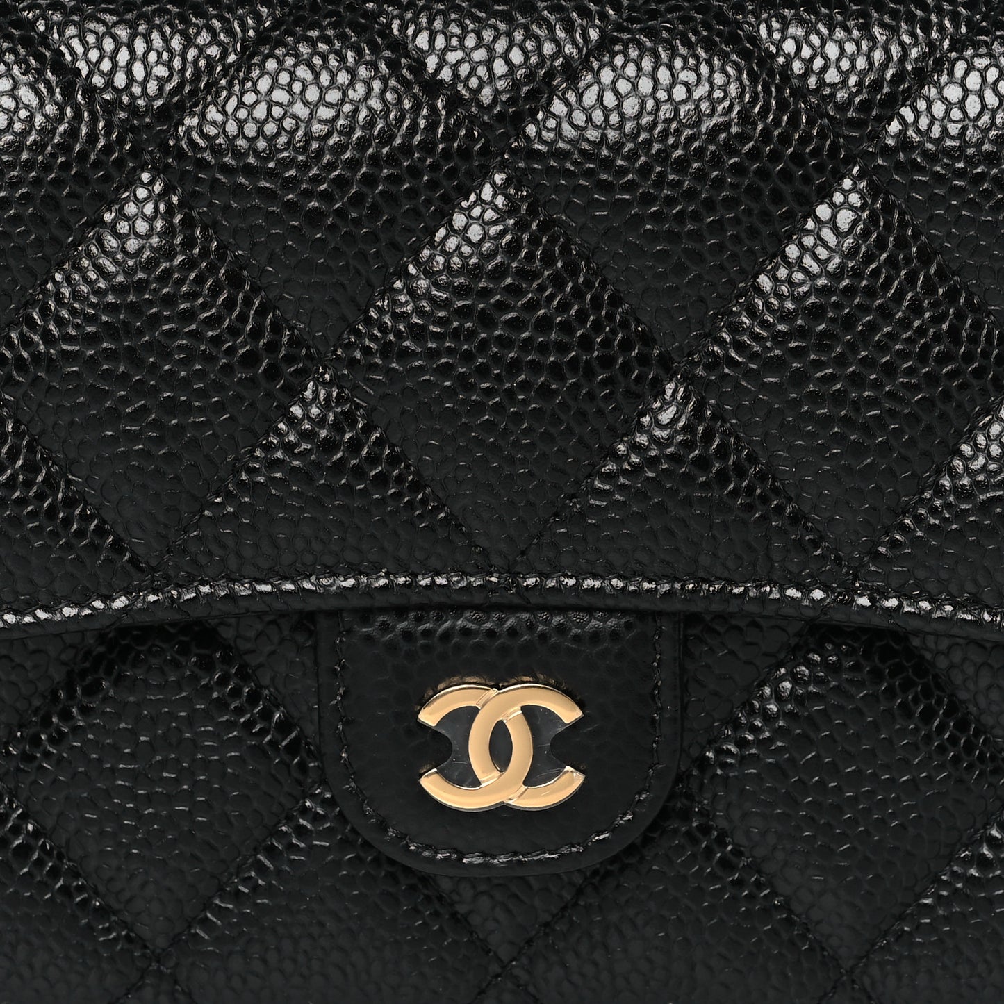 Caviar Quilted Large Gusset Flap Wallet Black