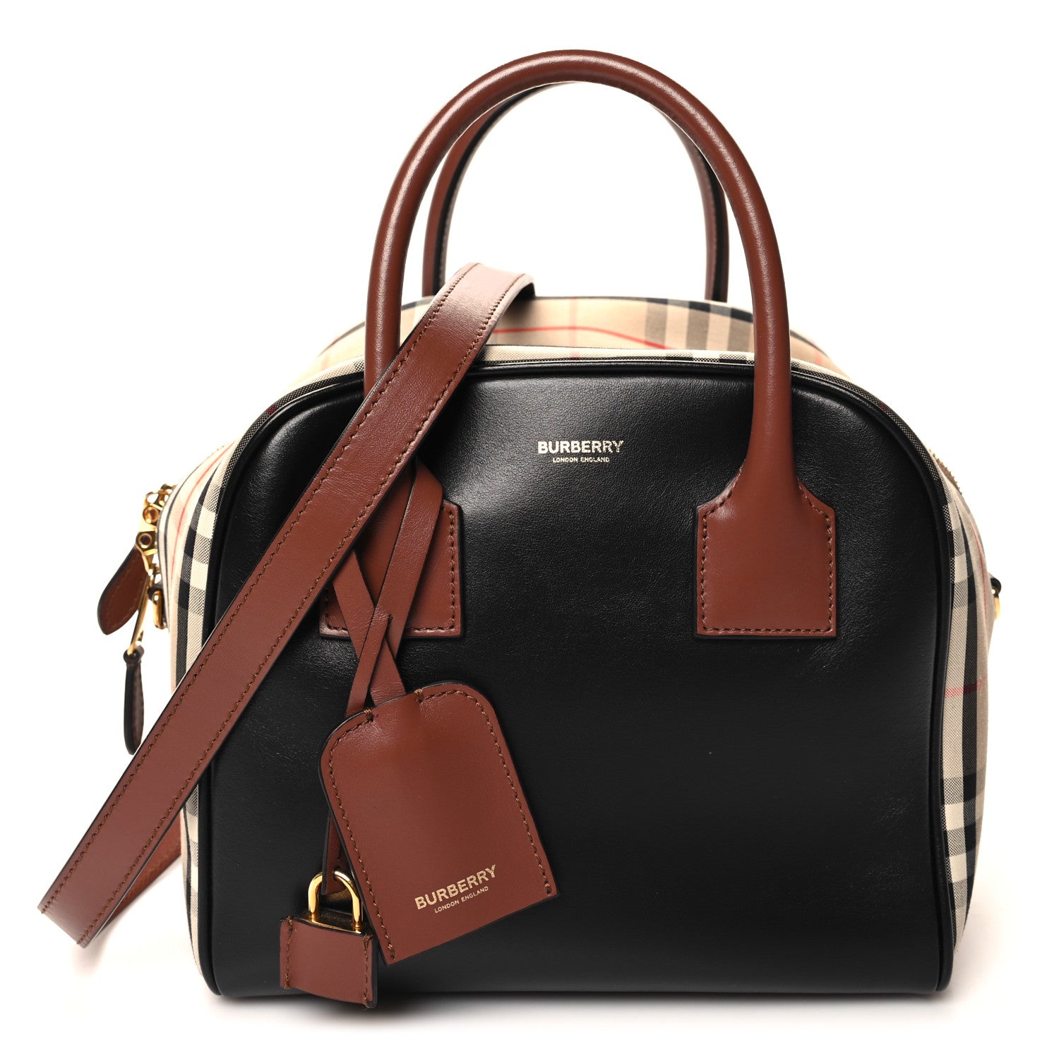Burberry Smooth Calfskin House Check Medium Cube Bowling Bag Archive Beige 1 of 11