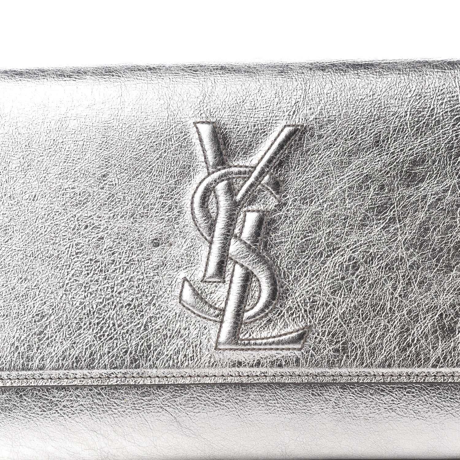 Saint Laurent Metallic Calfskin Monogram Large Belle De Jour Clutch Silver 7 of 7