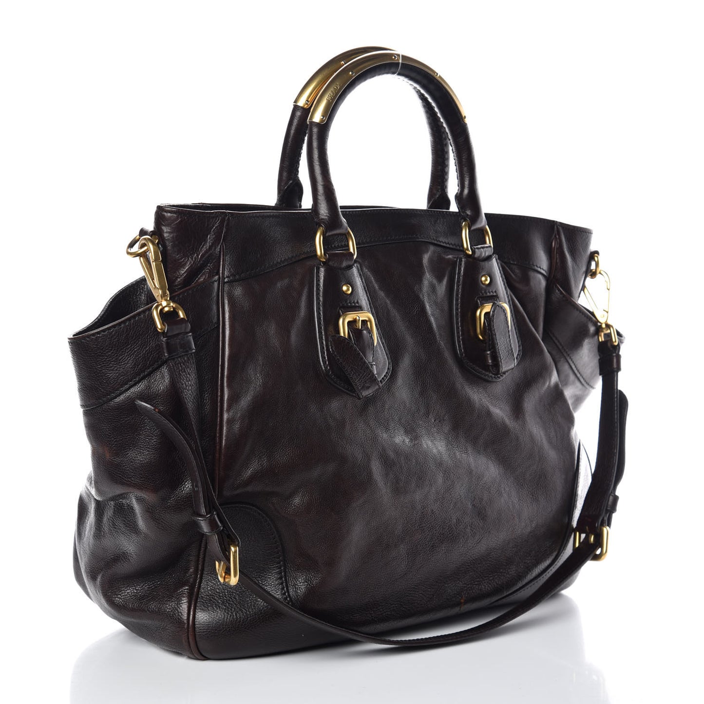 Glace Calfskin Side Pocket Tote Brown