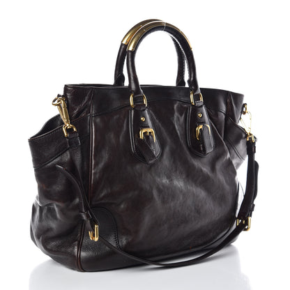 Prada Glace Calfskin Side Pocket Tote Brown 4 of 10