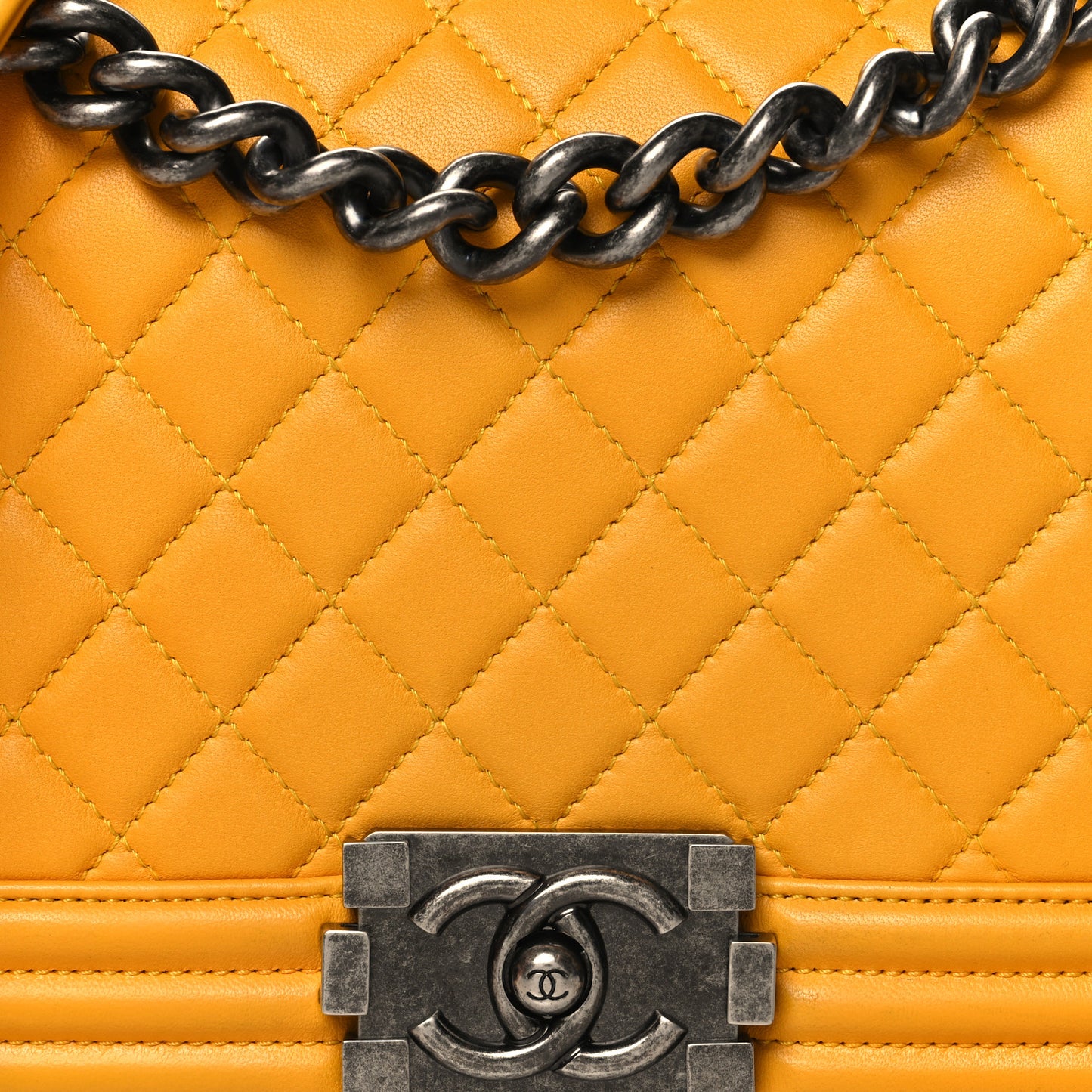 Lambskin Quilted Medium Boy Flap Yellow
