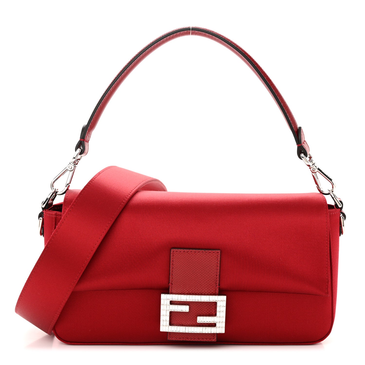 Fendi Satin Karung Crystal Baguette Rosso Scuro 1 of 11