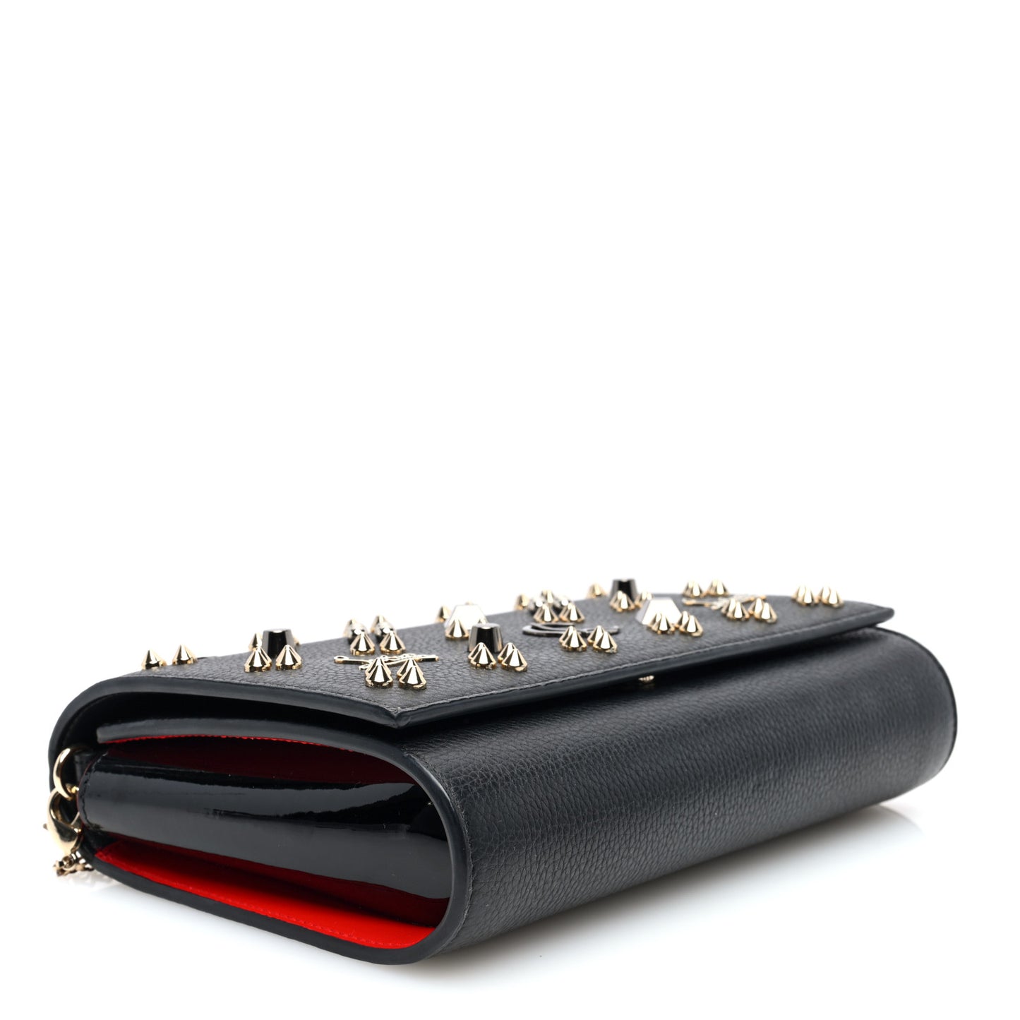 Grained Calfskin Spikes Loubinthesky Paloma Wallet On Chain Black Multimetal