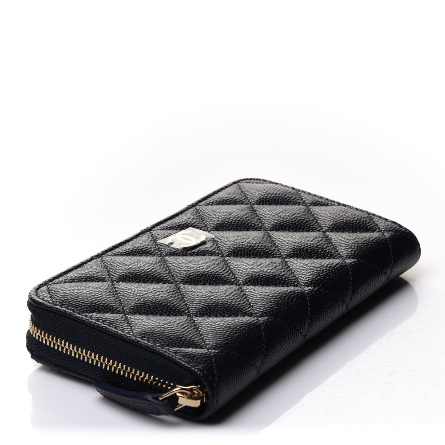 Caviar Quilted Small Zip Around Wallet Navy