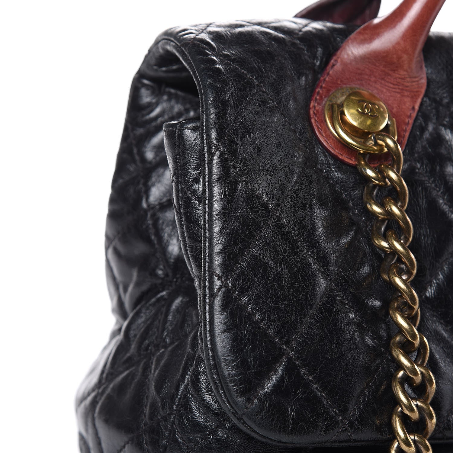 Chanel Glazed Calfskin Castle Rock Large Flap Black Burgundy 11 of 19