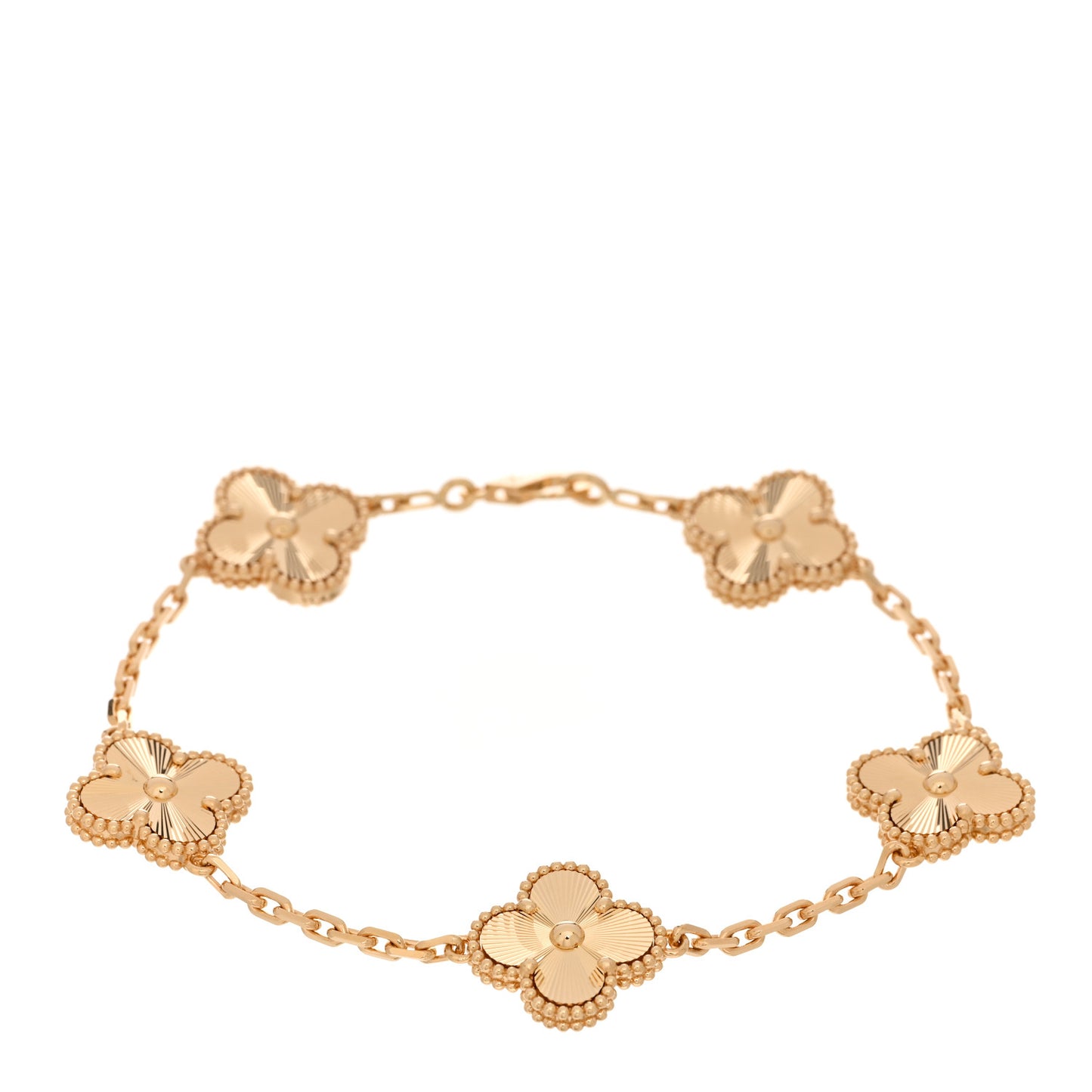 18K Yellow Gold 5 Motifs Guilloche Vintage Alhambra Bracelet
