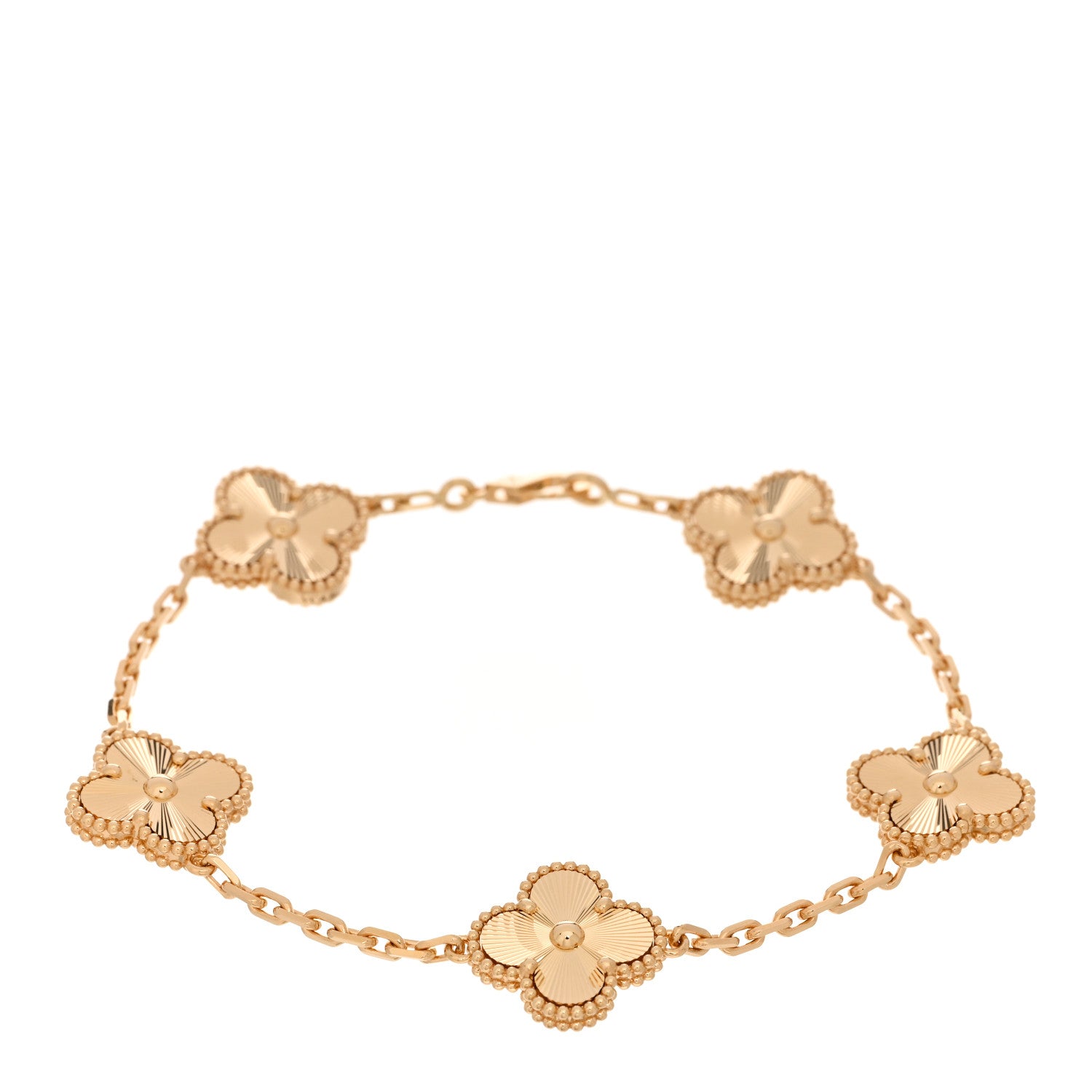 Van Cleef & Arpels 18K Yellow Gold 5 Motifs Guilloche Vintage Alhambra Bracelet 1 of 5