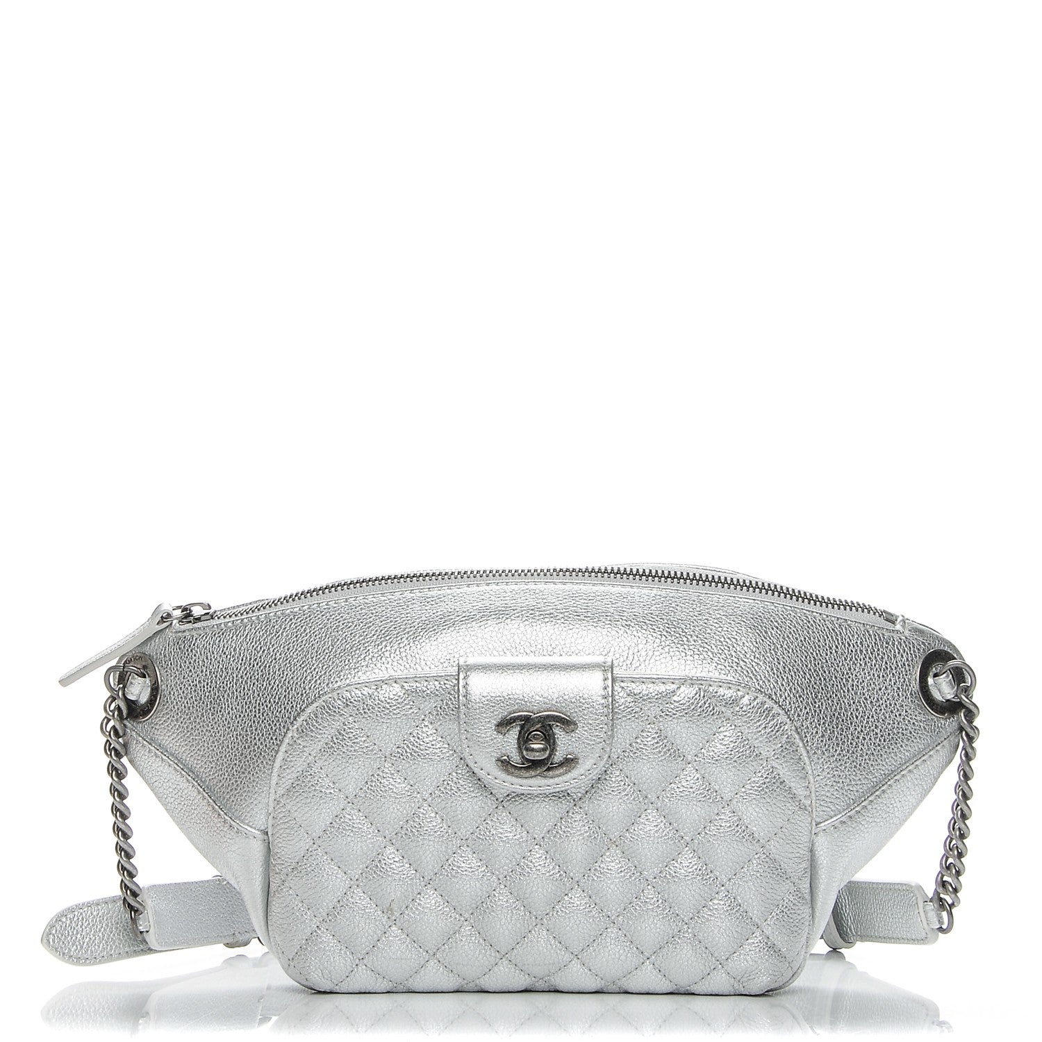 Chanel Metallic Grained Calfskin Quilted Casual Rock Waist Bag Silver 1 of 7