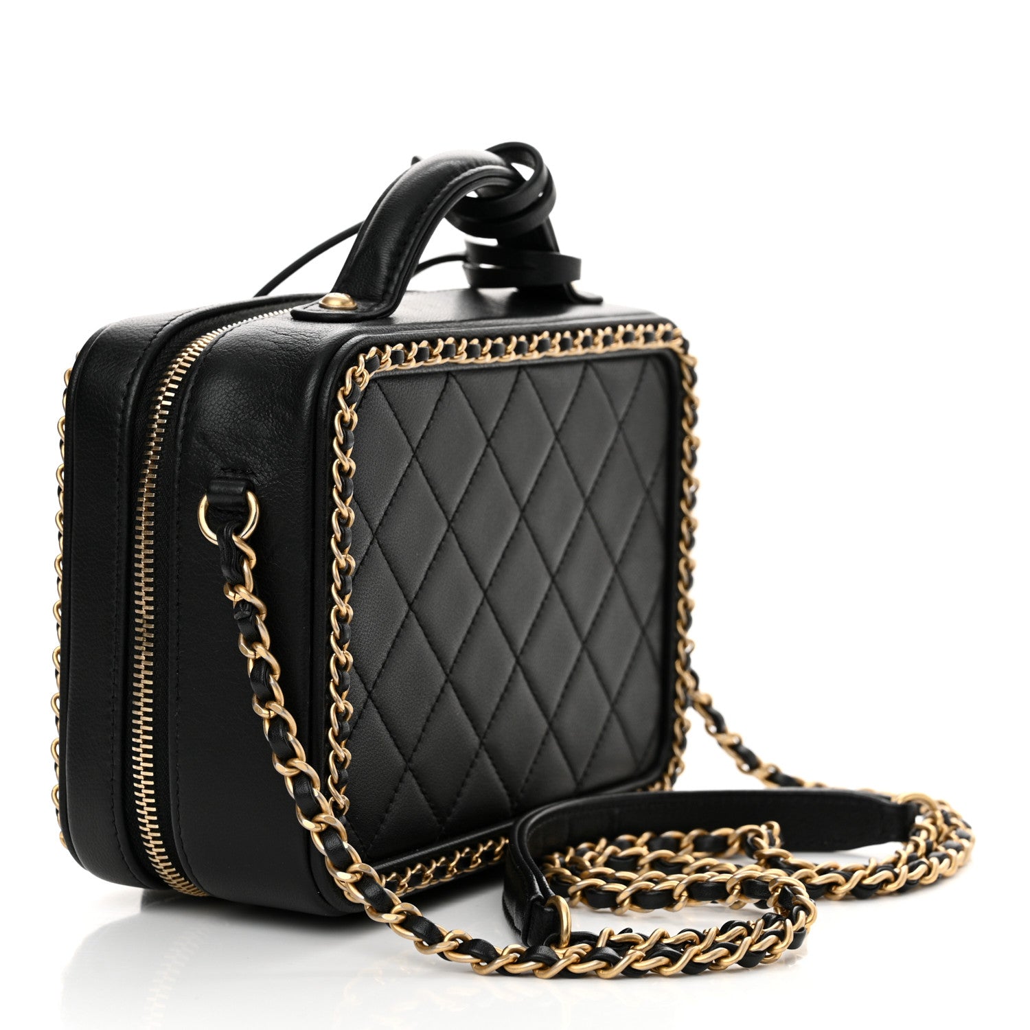 Chanel Goatskin Quilted Small CC Filigree Vanity Case Black 3 of 11