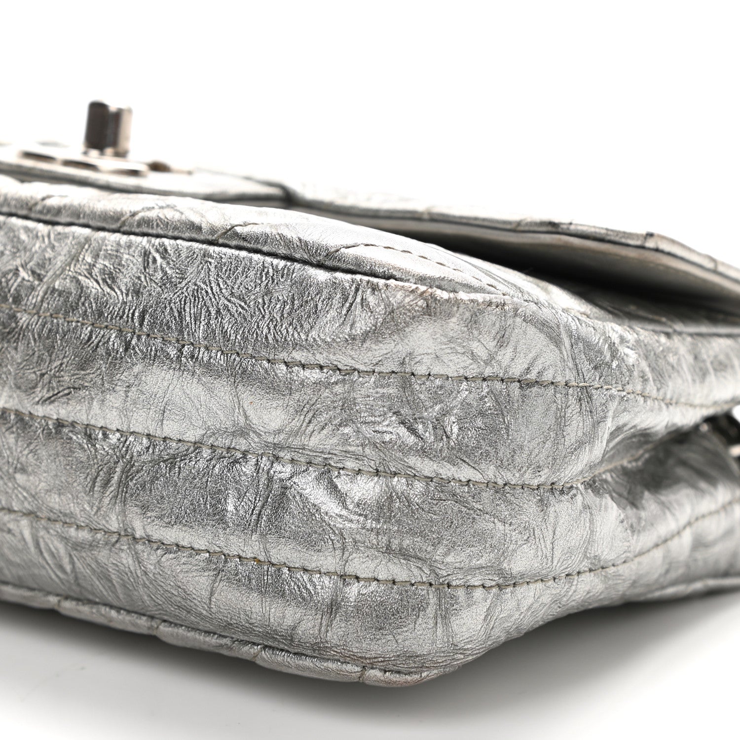 Chanel Patent Metallic Crumpled Calfskin Chevron Quilted Mini Rectangular Flap Silver 9 of 14
